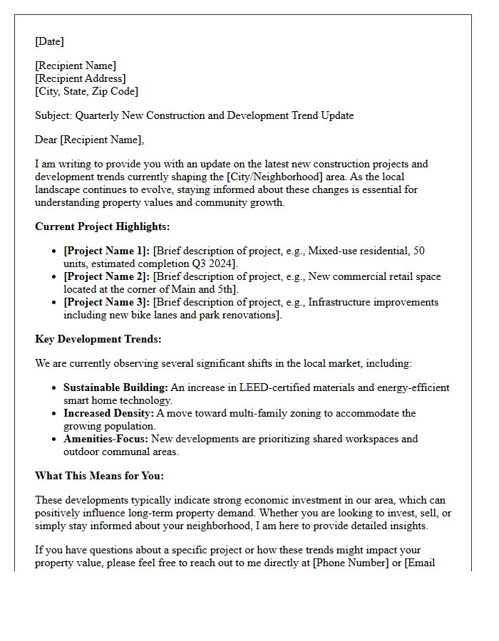 New Construction and Development Trend Update Letter