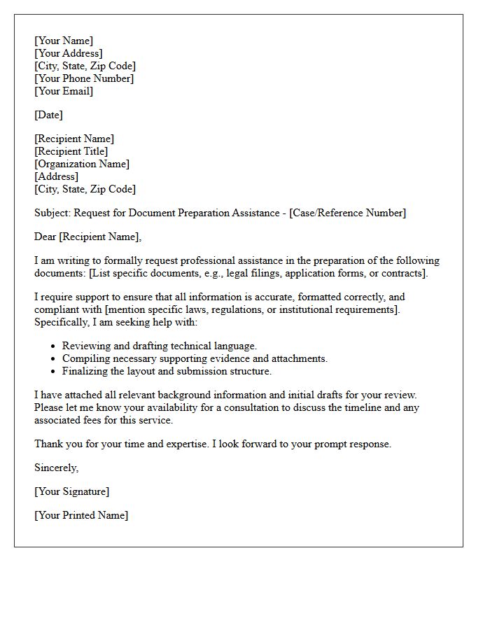 Document Preparation Assistance Letter