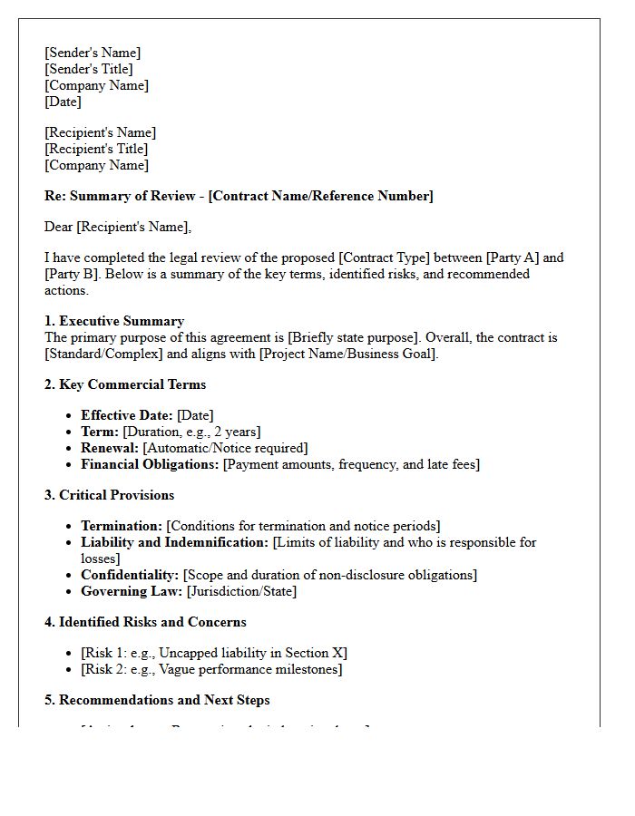 Contract Review and Summary Letter
