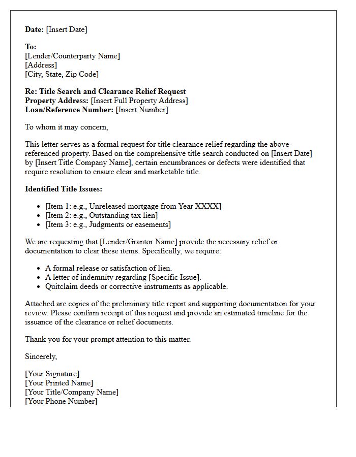 Title Search and Clearance Relief Letter
