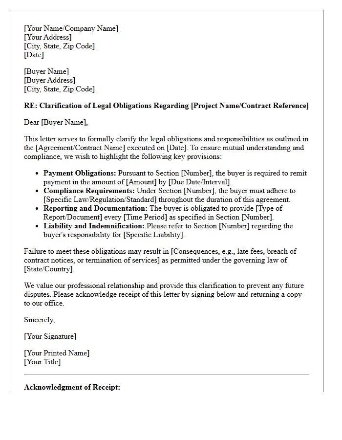 Buyer Legal Obligation Clarification Letter