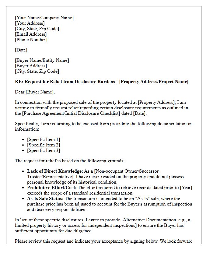 Seller Disclosure Burden Relief Letter