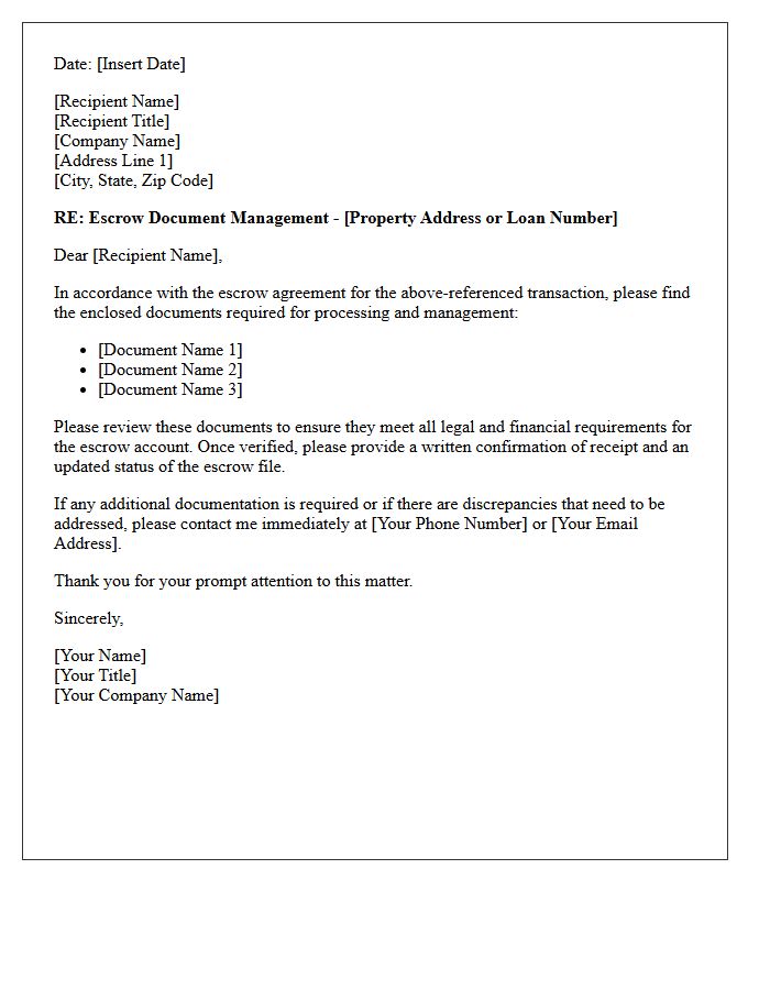Escrow Document Management Letter