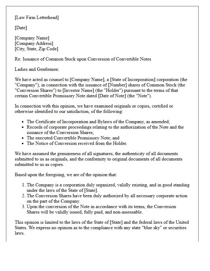 Convertible Note Share Issuance Opinion Letter