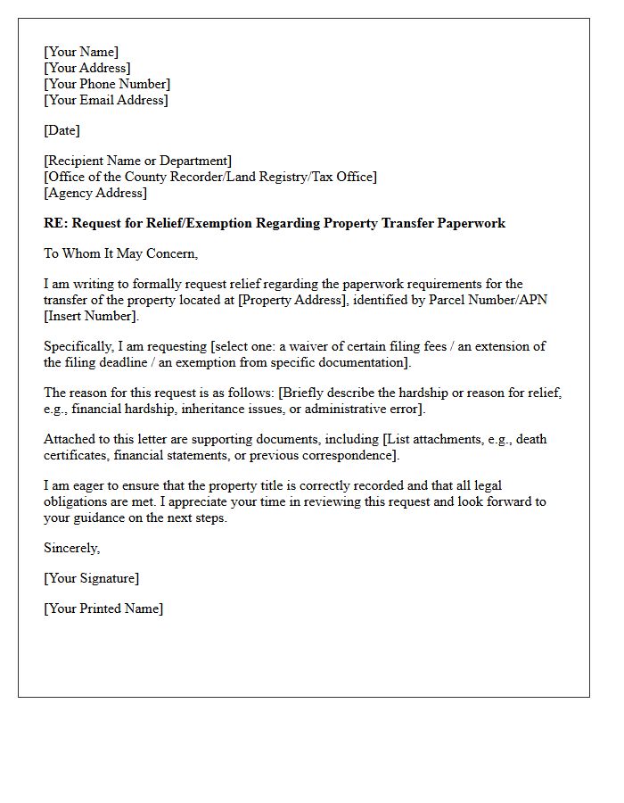 Property Transfer Paperwork Relief Letter