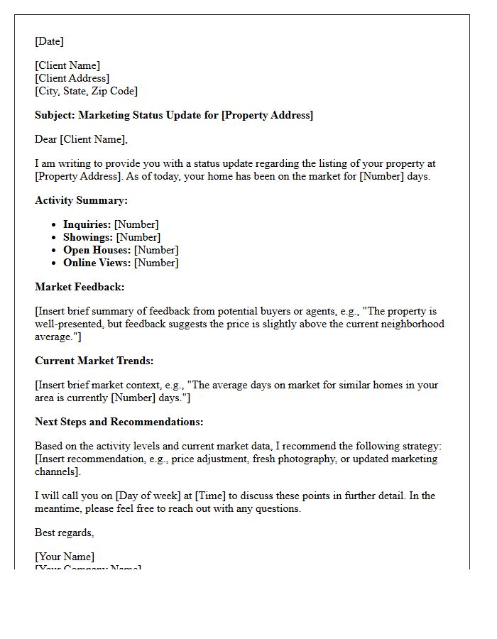 Time on Market Status Update Letter