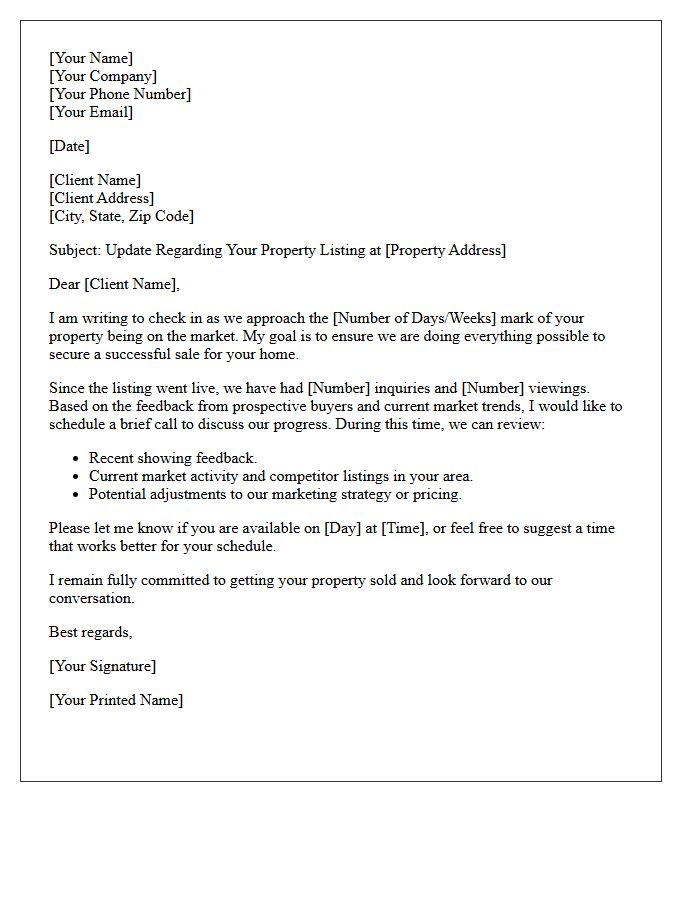 Property Listing Duration Check-In Letter