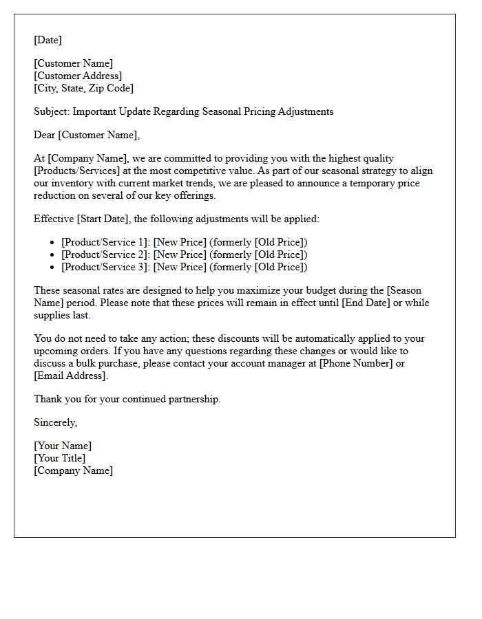 Seasonal Adjustment Price Reduction Strategy Letter