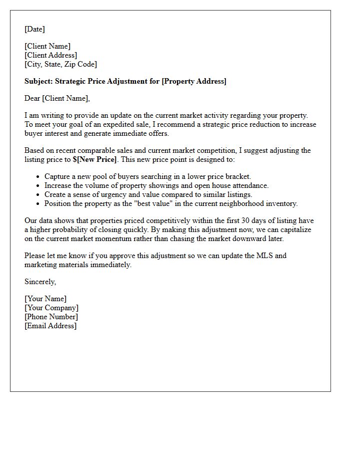Expedited Sale Price Reduction Strategy Letter