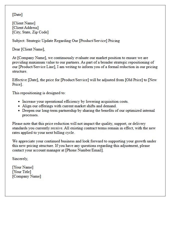 Strategic Repositioning Price Reduction Letter