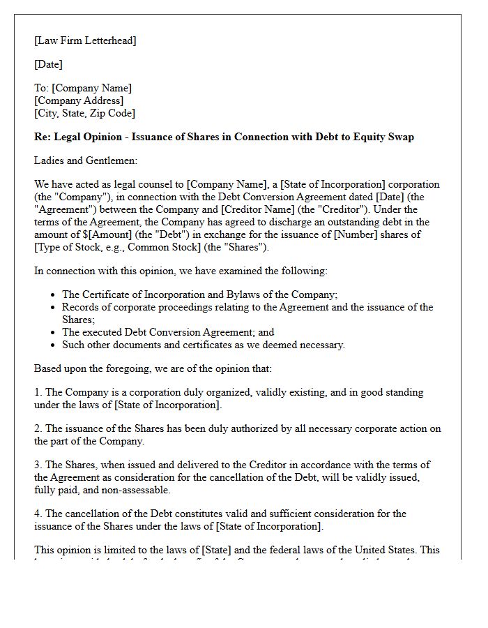 Debt to Equity Swap Share Issuance Opinion Letter
