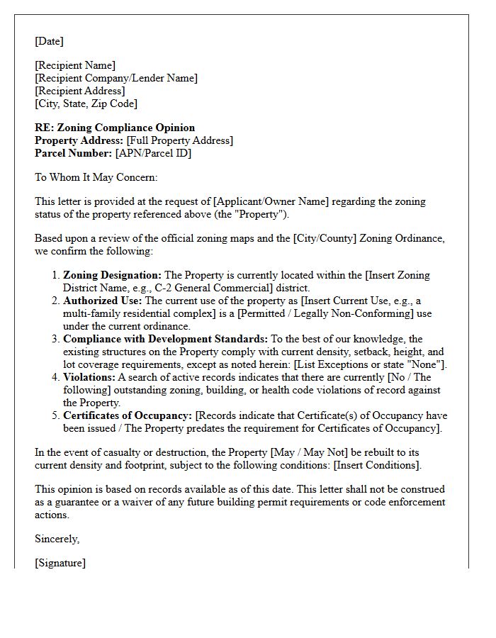 Zoning Compliance Opinion Letter