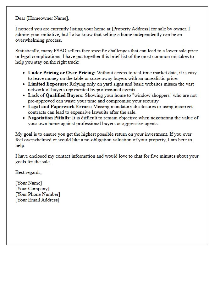 The Common For Sale By Owner Mistakes Letter