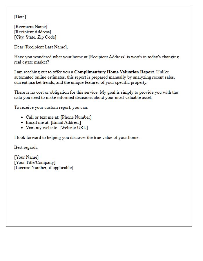 The Complimentary Home Valuation Offer Letter