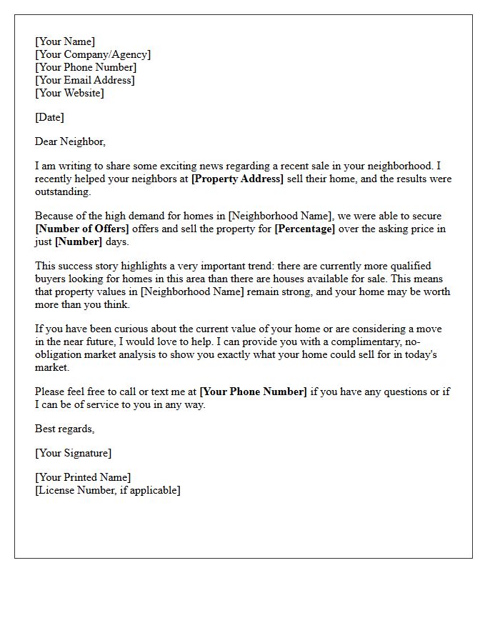 The Neighborhood Real Estate Success Story Letter