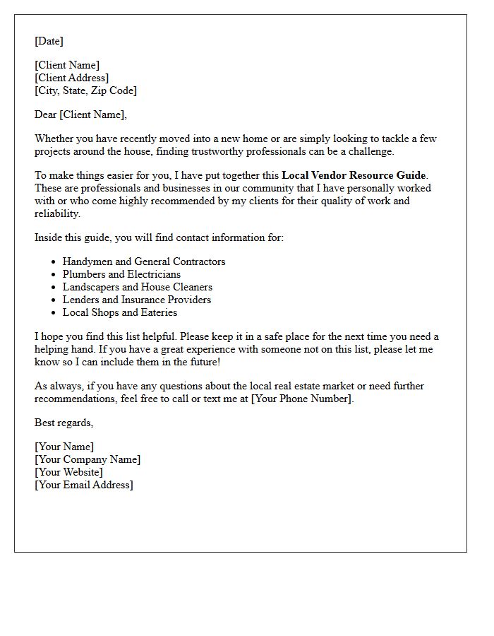 The Helpful Local Vendor Resource Guide Letter