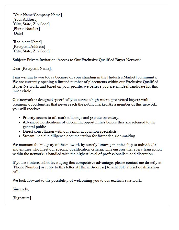 The Exclusive Qualified Buyer Network Letter
