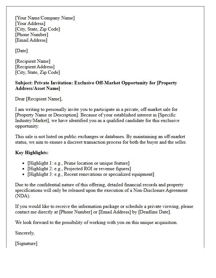 Off-Market Private Sale Invitation Letter