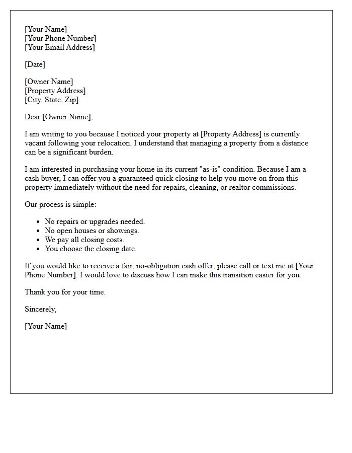 Relocated Owner Quick Closing Offer Letter