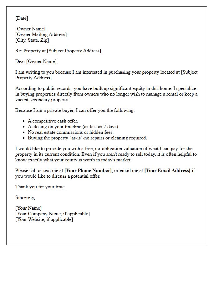 High Equity Absentee Owner Valuation Letter