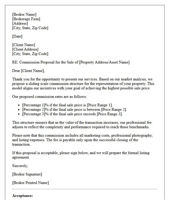 Sliding Scale Brokerage Commission Proposal Letter