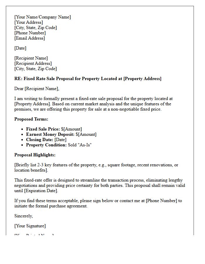 Fixed Rate Property Sale Proposal Letter