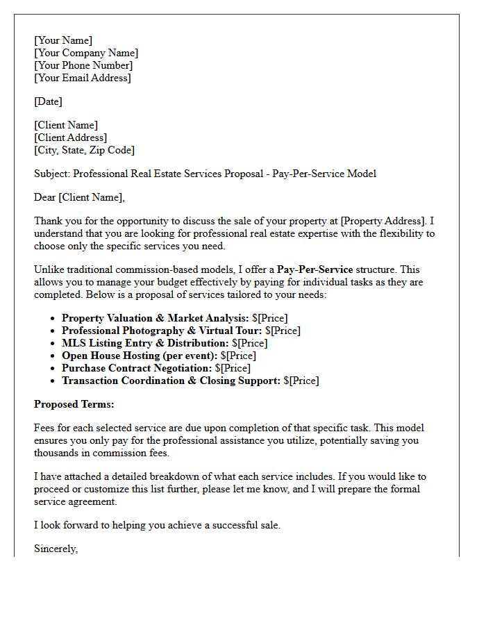 Pay-Per-Service Real Estate Proposal Letter