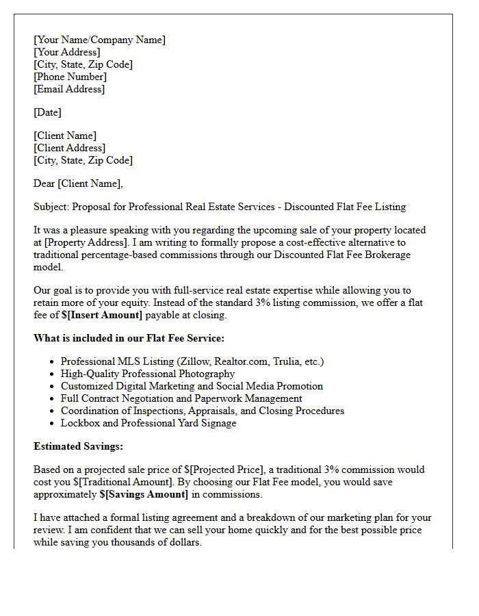 Discounted Flat Fee Brokerage Proposal Letter