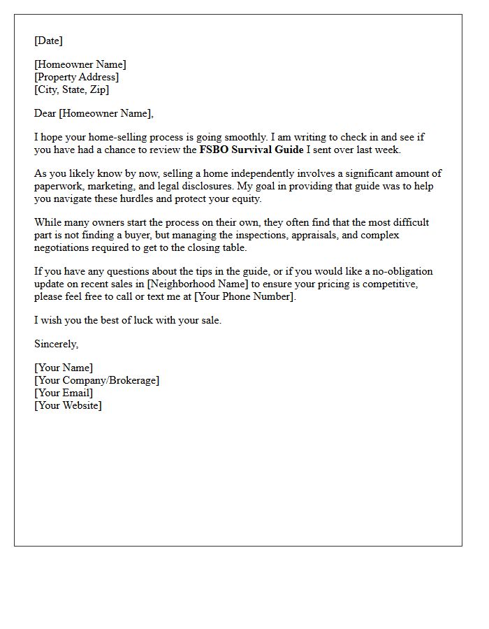 Follow-Up For Sale by Owner Survival Guide Letter