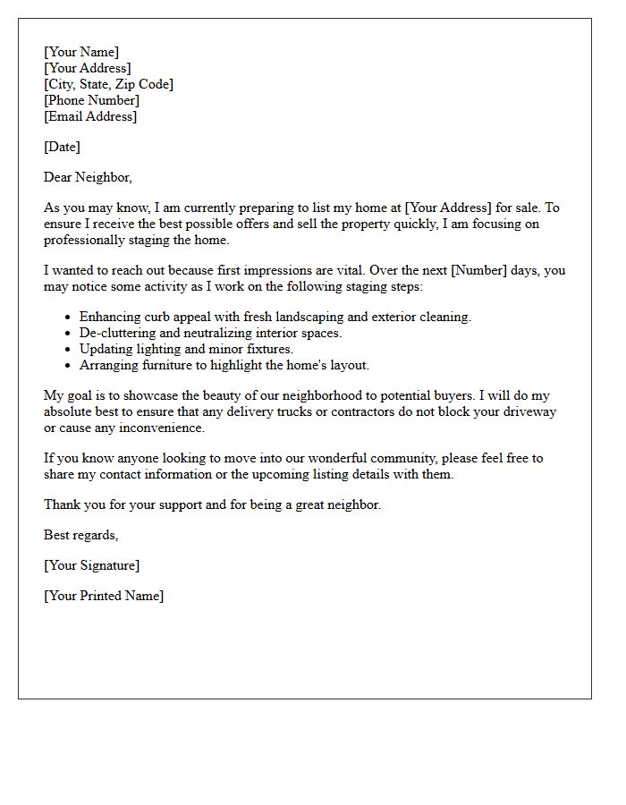 Staging Your Home For Sale by Owner Letter