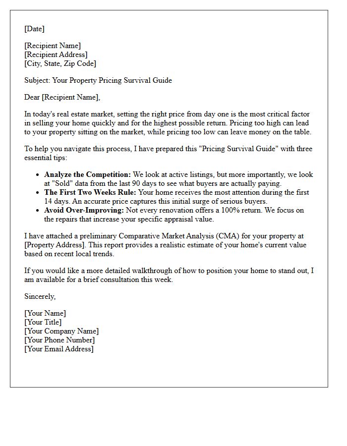 Pricing Your Property Right Survival Guide Letter