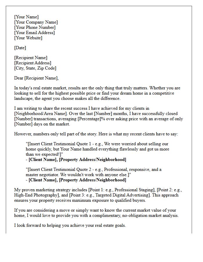 Testimonial and Proven Real Estate Results Letter