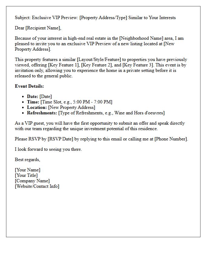 Exclusive VIP Preview Similar Property Open House Invitation Letter