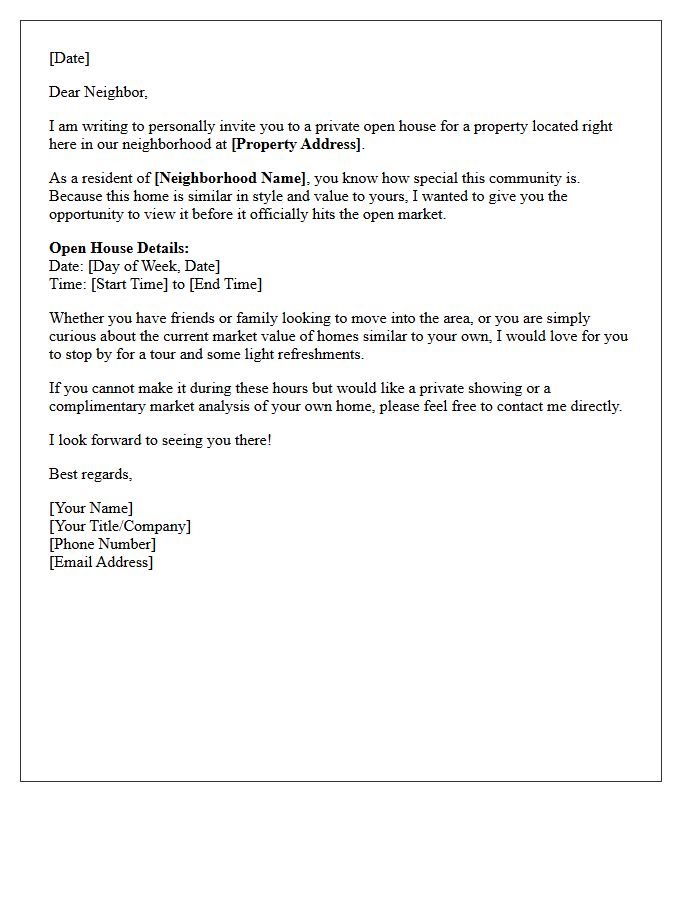 Neighborhood Resident Similar Property Open House Invitation Letter