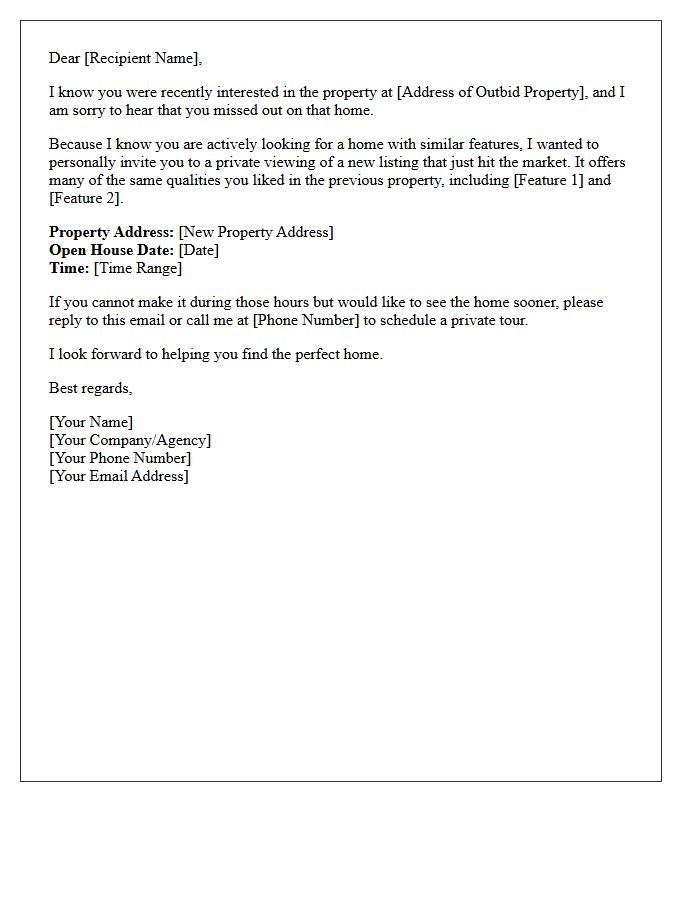 Outbid Buyer Similar Property Open House Invitation Letter