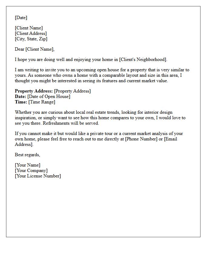 Past Client Similar Property Open House Invitation Letter