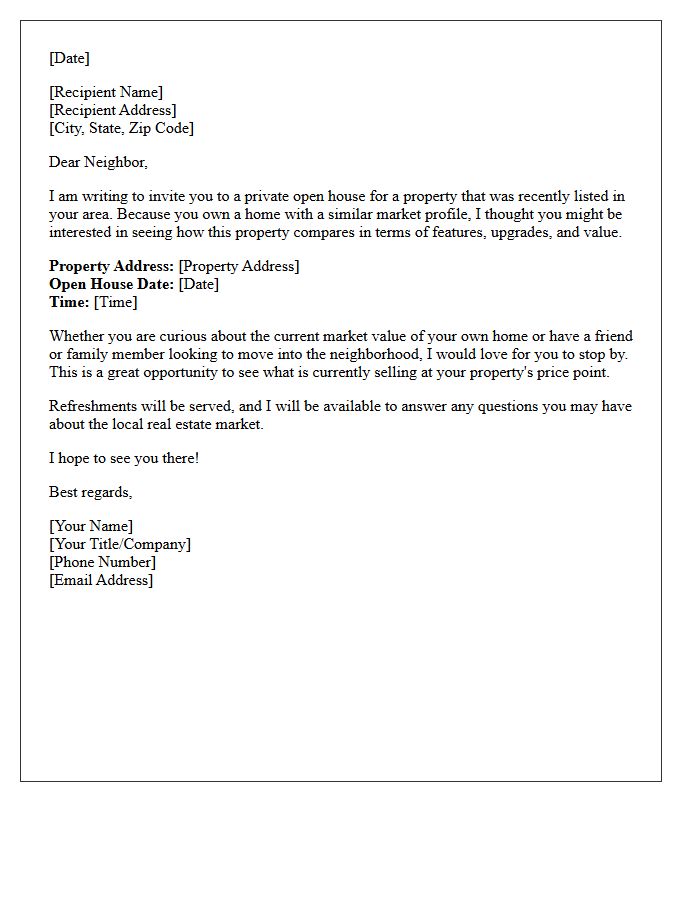 Matched Price Point Similar Property Open House Invitation Letter