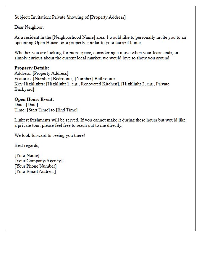 Local Renter Similar Property Open House Invitation Letter