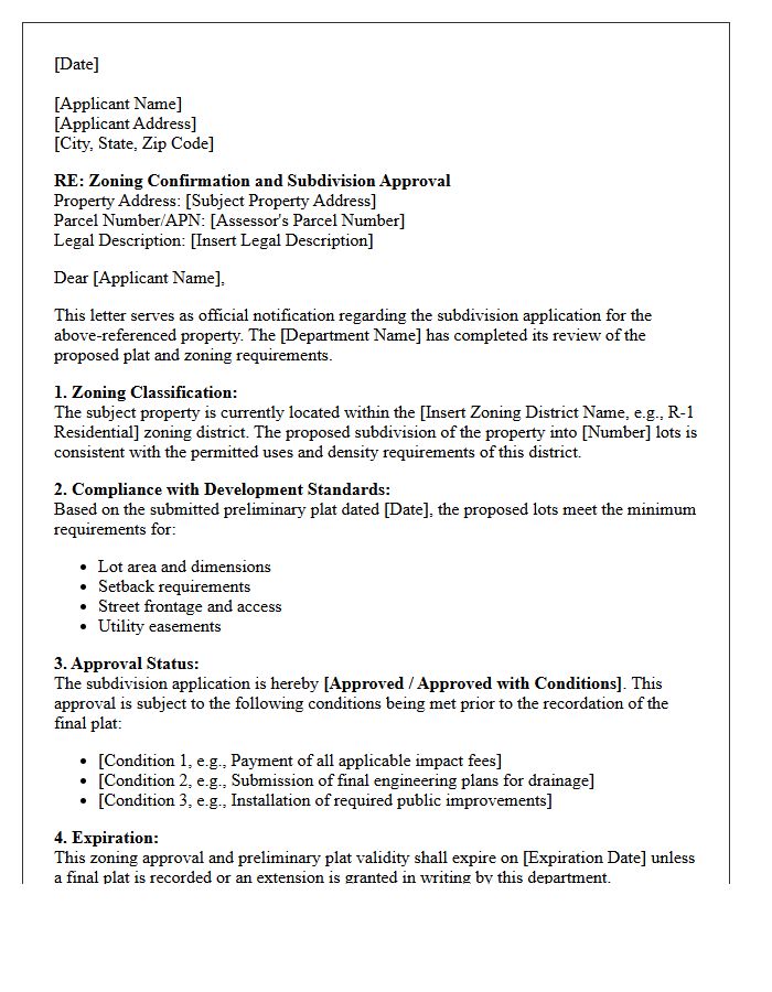 Subdivision Approval Zoning Letter