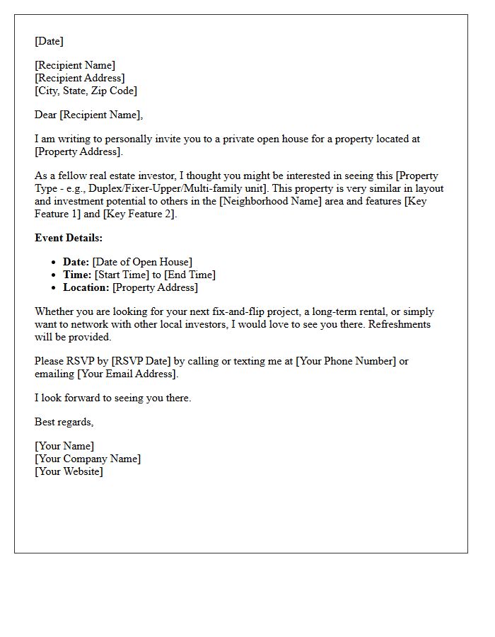 Real Estate Investor Similar Property Open House Invitation Letter