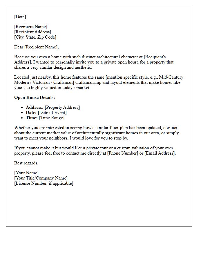 Architectural Match Similar Property Open House Invitation Letter
