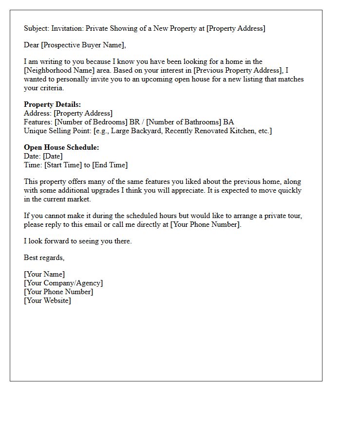Prospective Buyer Similar Property Open House Invitation Letter