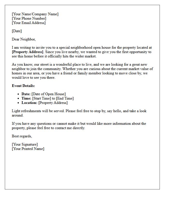 Street Neighbor Similar Property Open House Invitation Letter