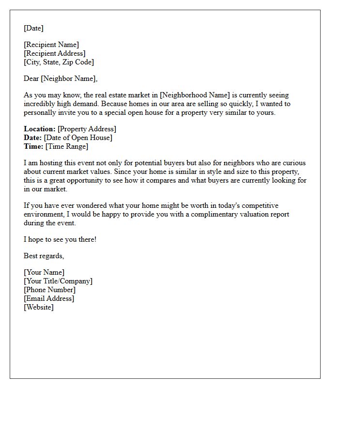 High Demand Market Similar Property Open House Invitation Letter