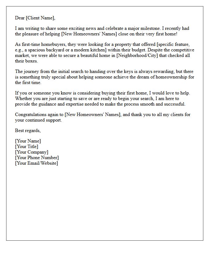 Recent Success Story Letter for First-Time Homebuyers