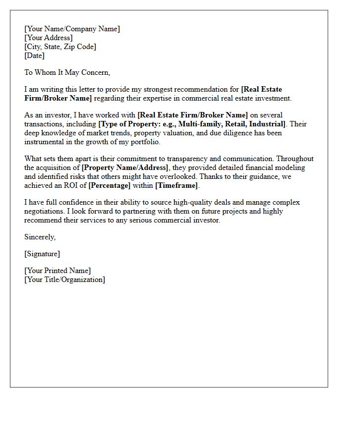 Investor Testimonial Letter for Commercial Real Estate