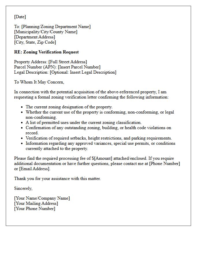 Real Estate Acquisition Zoning Letter