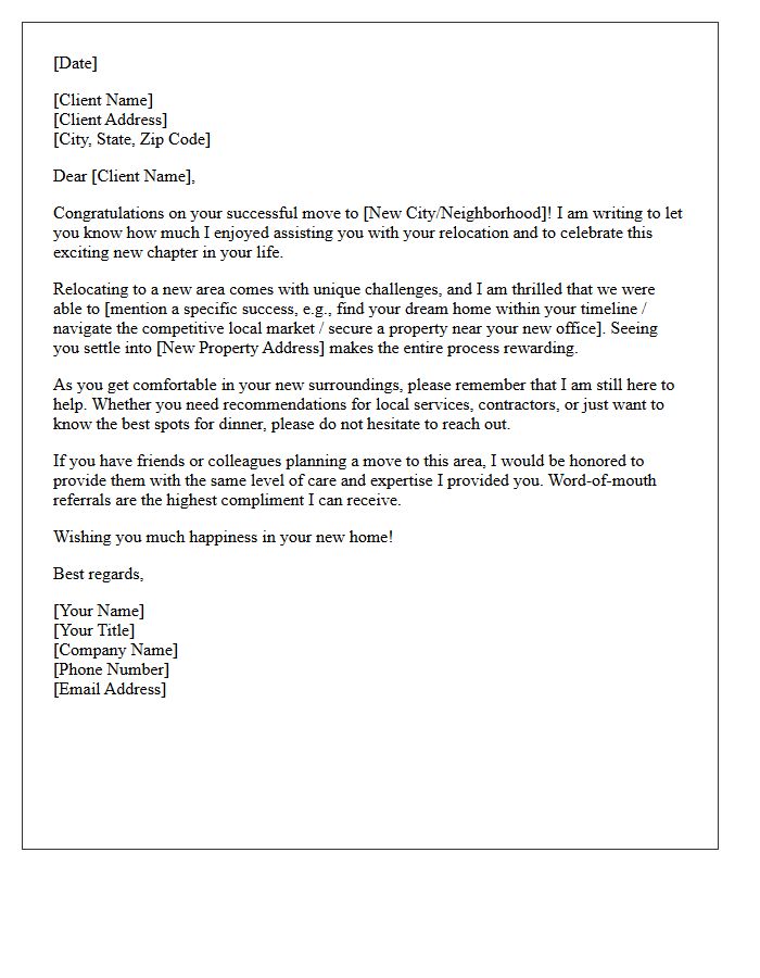 Recent Success Story Letter for Relocation Clients