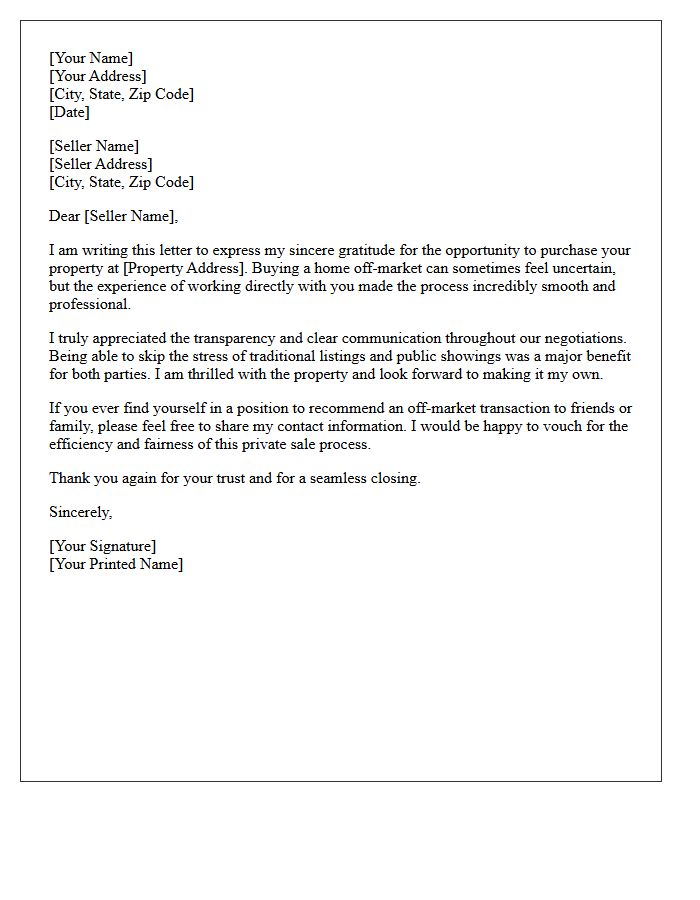 Buyer Testimonial Letter for Off-Market Property Purchase