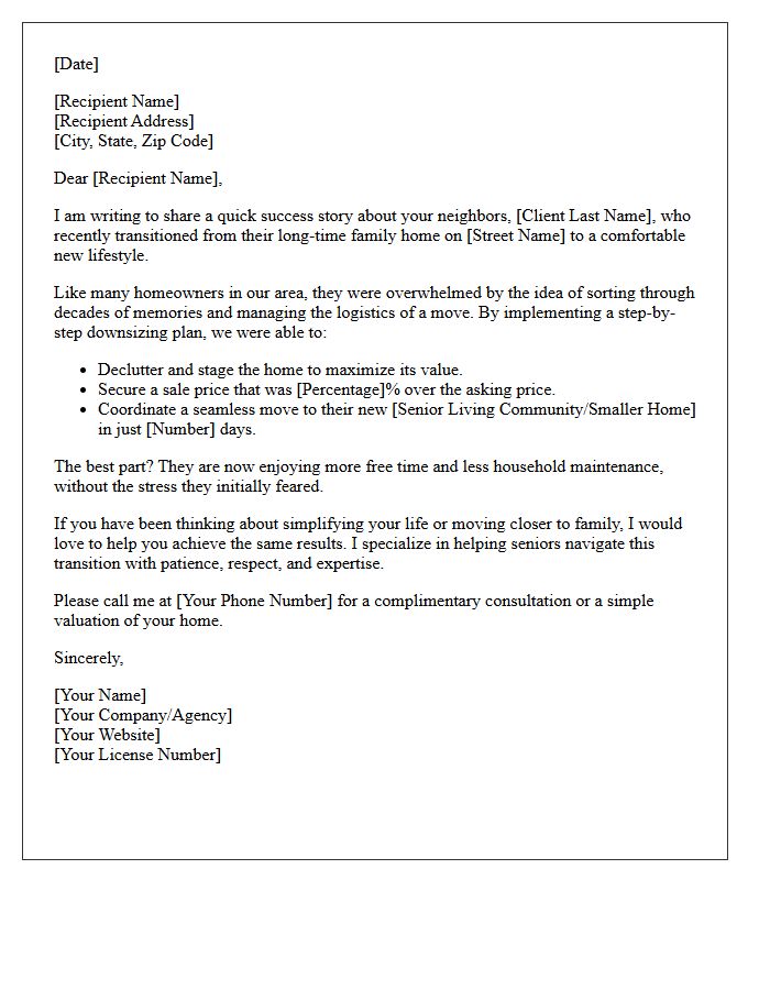 Recent Success Story Letter for Downsizing Seniors